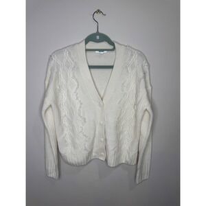 Splendid 100% Cashmere Ivory Cardigan Sweater Sz XS Cableknit Fringe